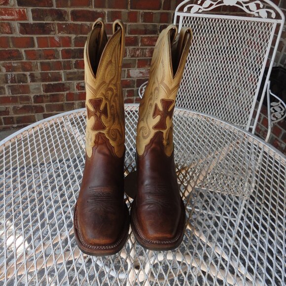 TONY LAMA "Cross" Vintage Square Toe Brown Leather Women's Western Boots 7.5 - Picture 1 of 9